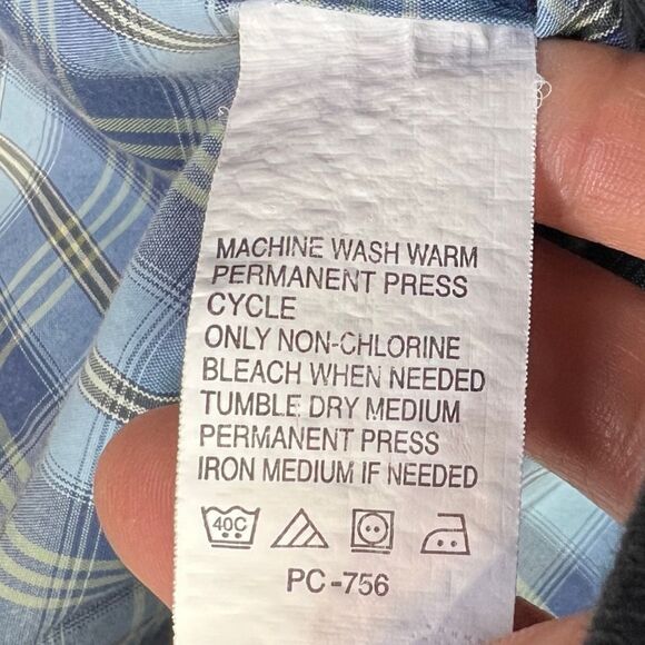 Timberland Men's Blue Button Down Hydro Blocker Long Sleeve Checkered Shirt Sz L - Picture 5 of 12